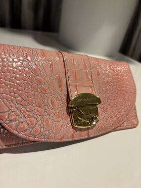 Cynthia Rowley Pink Croc-Embossed Leather Clutch, Wallet